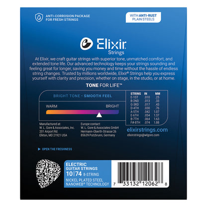 Elixir 12062 Nanoweb Electric 8 String Light 10-74