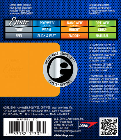 Elixir 12302 Nanoweb Electric Baritone 12-68