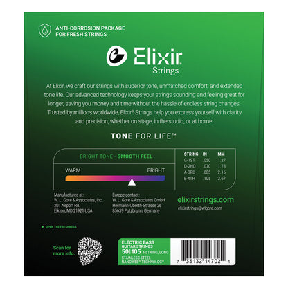 Elixir 14702 Nanoweb Bass  Stainless Steel 50-105 Medium