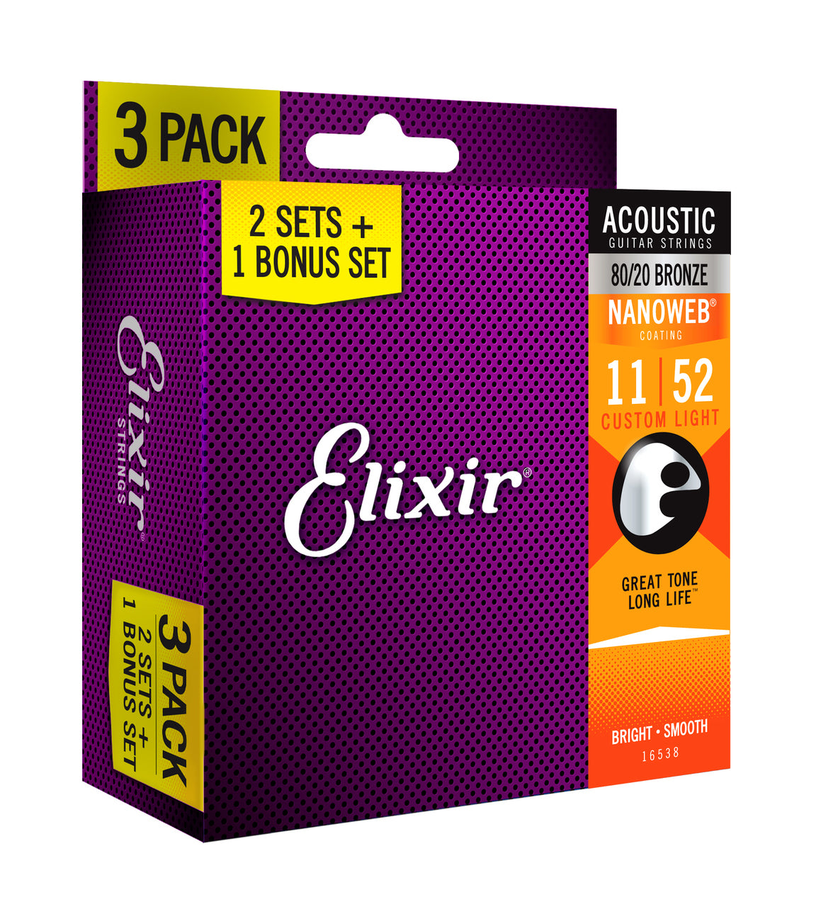 Elixir 16538 Nanoweb 80/20  11-52 3 Pack Custom Light - 3 packs for 2!