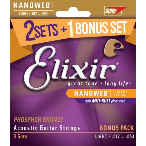 ELIXIR NANO PB 12-53 3 PACK LIGHT STRING