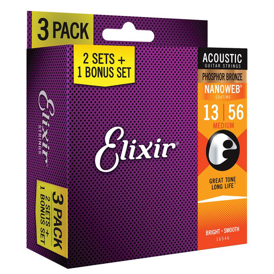 ELIXIR 16546 NANOWEB PHOSPHOR BRONZE 13-56 3PK