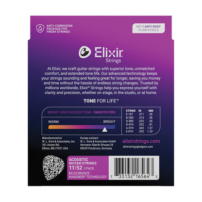 Elixir Nanoweb 80/20 11-52 3 Pack Custom Light [E16564]