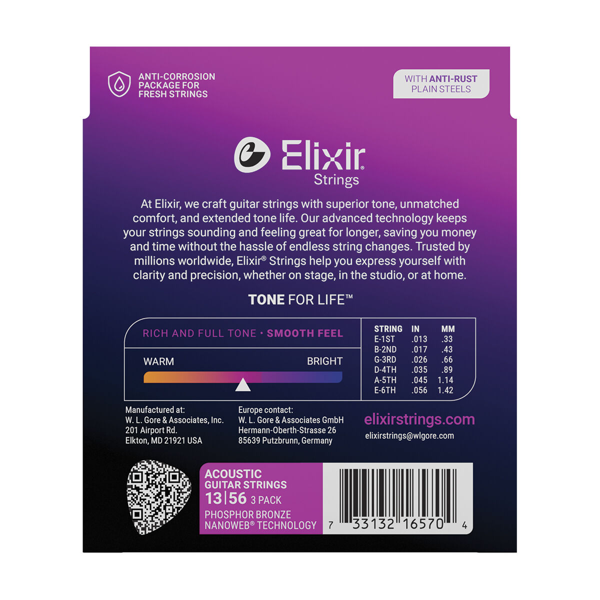 Elixir Nanoweb Phosphor Bronze 13-56 3 Pack Medium [E16570]