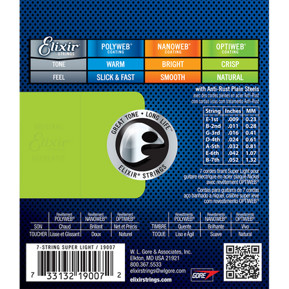 Elixir 19007 Optiweb 7-String Electric Super Light 9-52