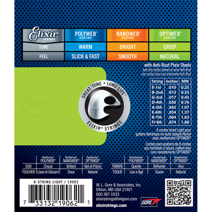 Elixir 19062 Optiweb 8-String Electric Light 10-74