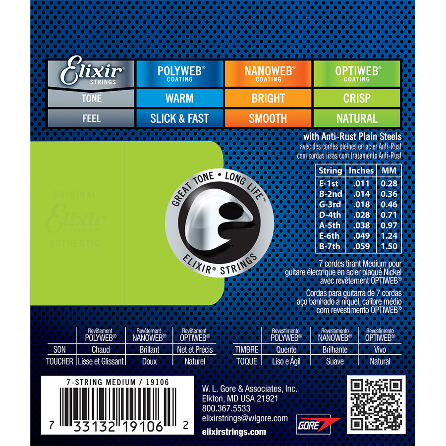 Elixir 19106 Optiweb 7-String Electric Medium 11-59