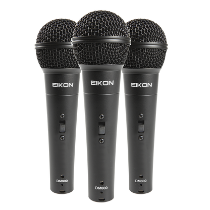 Eikon Vocal Dynamic Black Microphones. 3 piece kit with clips & ABS Case [EDM800KIT]