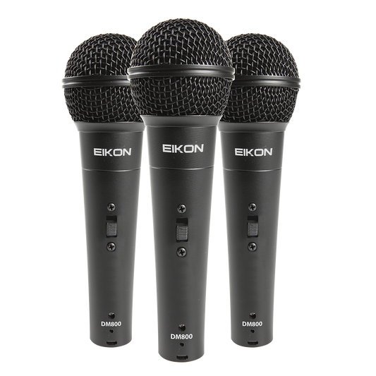 Eikon Vocal Dynamic Black Microphones. 3 piece kit with clips & ABS Case [EDM800KIT]