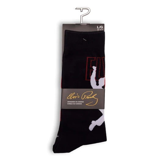 Perris Licensed ELVIS 68 Comeback - Large Crew Socks in Black (1-Pair)