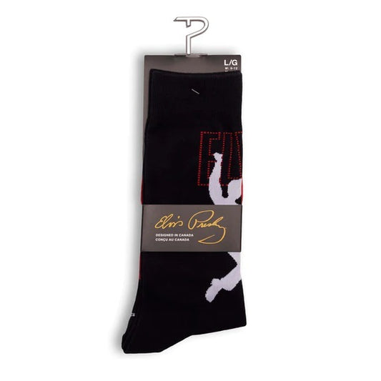 Perris Licensed ELVIS 68 Comeback - Large Crew Socks in Black (1-Pair)