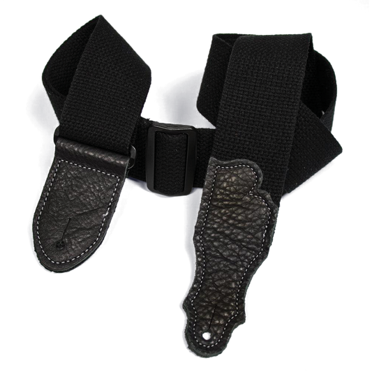 Franklin 2" Black Cotton Strap with Pebbled Black Glove Leather End Tab