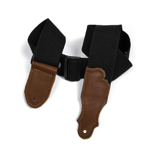 Franklin 2" Black Cotton Strap with Pebbled Caramel Glove Leather End Tab