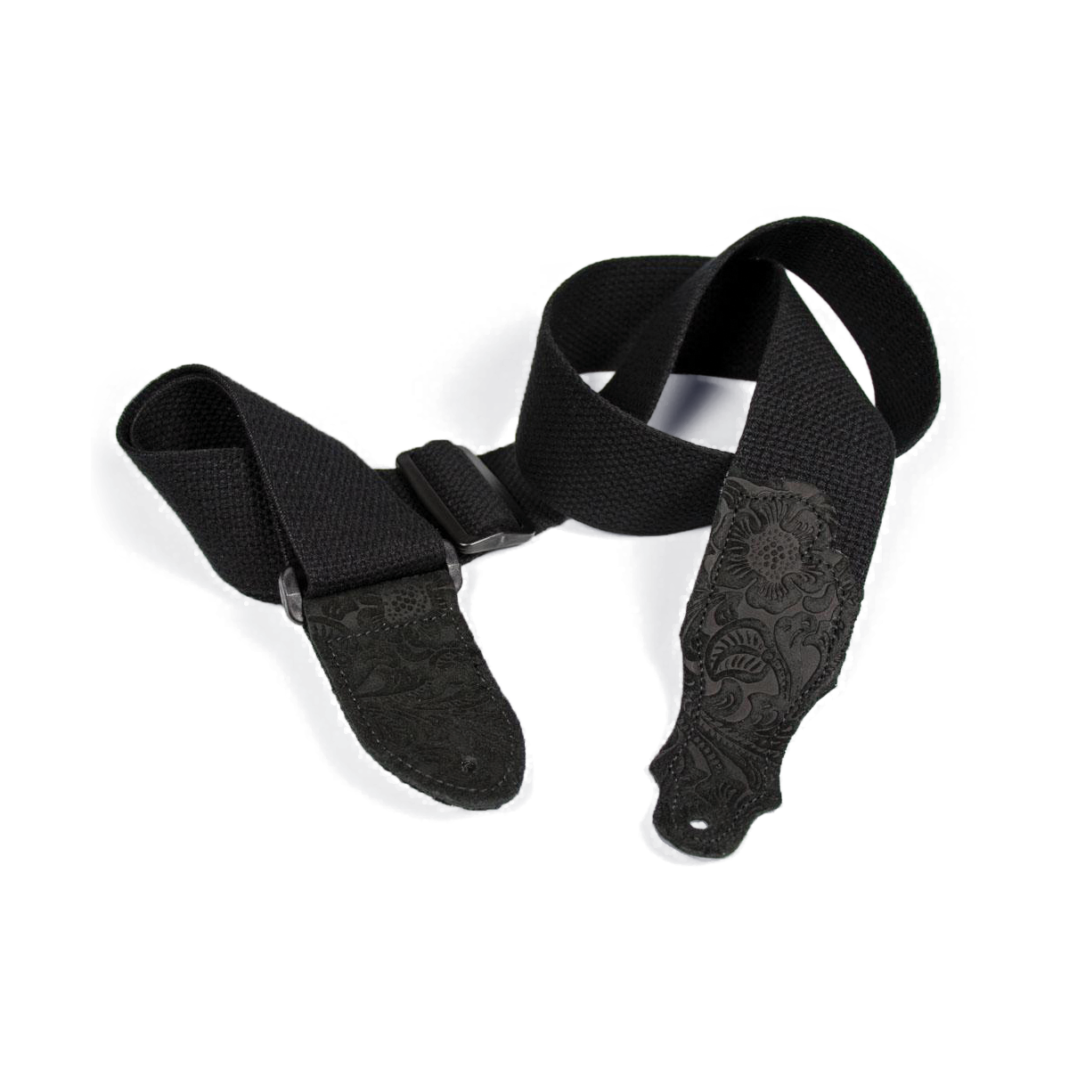 Franklin 2" Black Cotton Strap with Embossed Black Suede End Tab