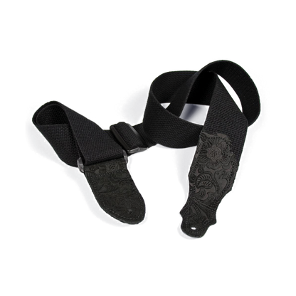 Franklin 2" Black Cotton Strap with Embossed Black Suede End Tab