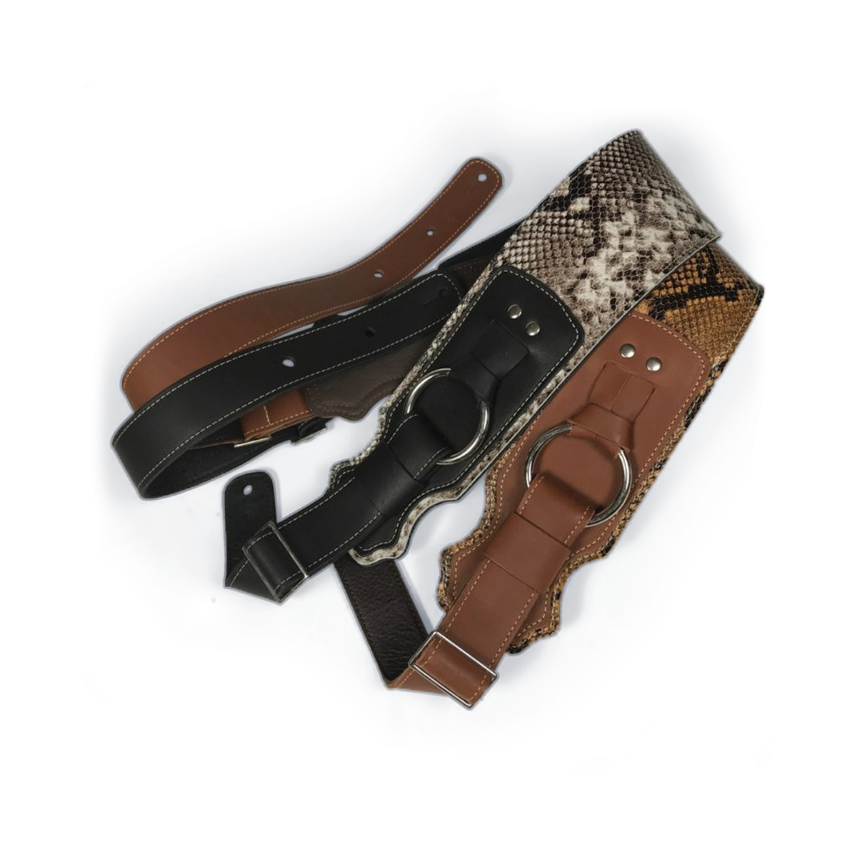 Franklin 3.5" Snake Skin/Black Glove Leather Ring Bass Guitar Strap