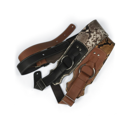 Franklin 3.5" Snake Skin/Black Glove Leather Ring Bass Guitar Strap