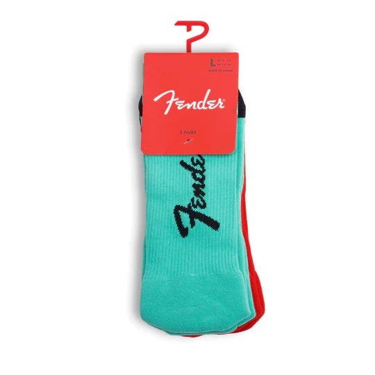 Perris Licensed FENDER Exploded Logo - Large Crew Socks in Asst Colour (3-Pair)