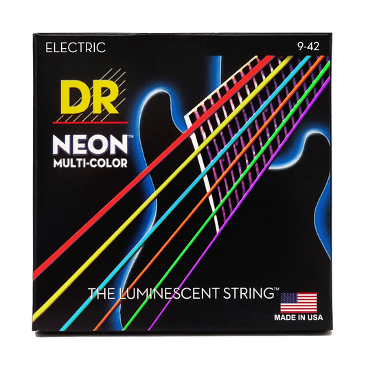 DR Strings 9-42 Hi-Def Neon Guitar String Set | Multi-Coloured