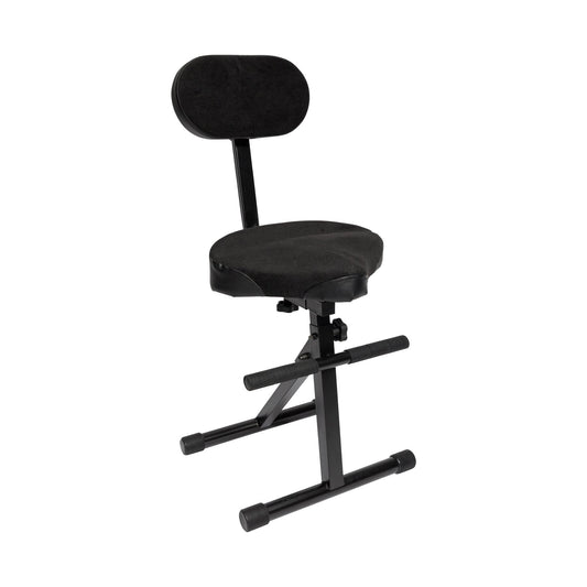 GUITARIST STOOL - HEAVY DUTY STEEL FRAME - VELOUR COVERED MOTORCYCLE STYLE SEAT - FOOTREST - HEIGHT ADJUSTABLE - BLACK