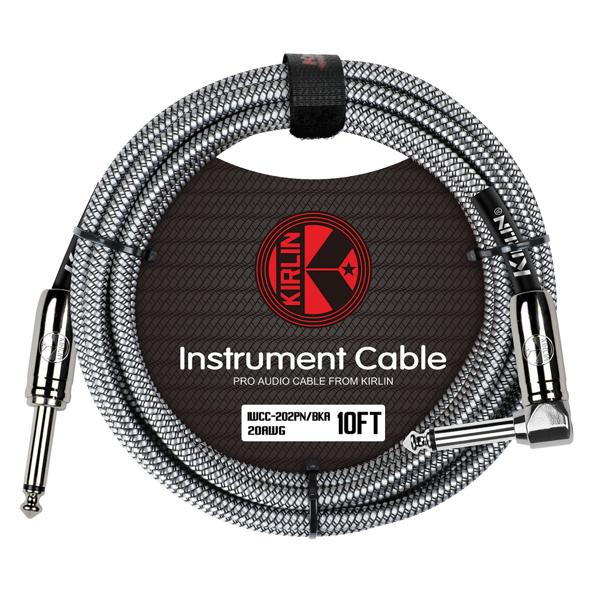 Kirlin IWCC202BK 10ft Black Entry Woven Instrument Cable RA - Straight with Chrome Ends [KIWCC202BK-10]