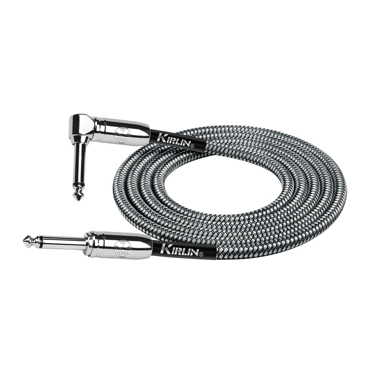 Kirlin IWCC202BK 20ft Black Entry Woven Instrument Cable RA - Straight with Chrome Ends [KIWCC202BK-20]
