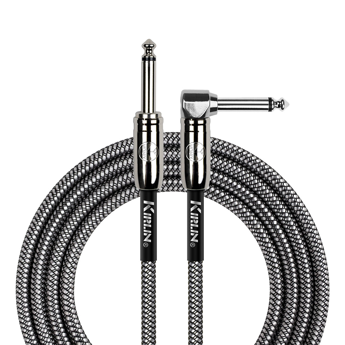 Kirlin IWCC202BK 20ft Black Entry Woven Instrument Cable RA - Straight with Chrome Ends [KIWCC202BK-20]