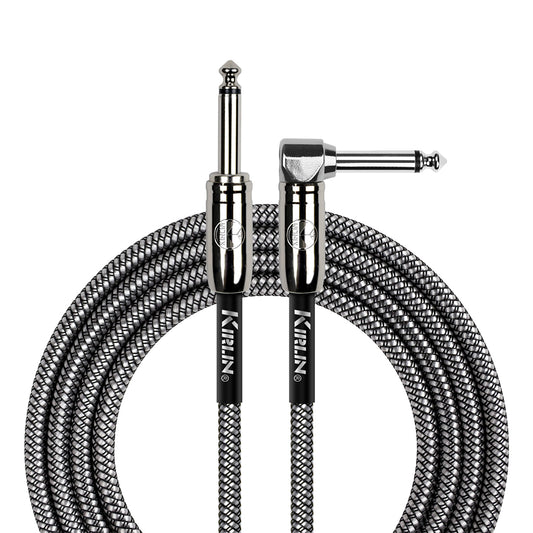Kirlin IWCC202BK 20ft Black Entry Woven Instrument Cable RA - Straight with Chrome Ends [KIWCC202BK-20]