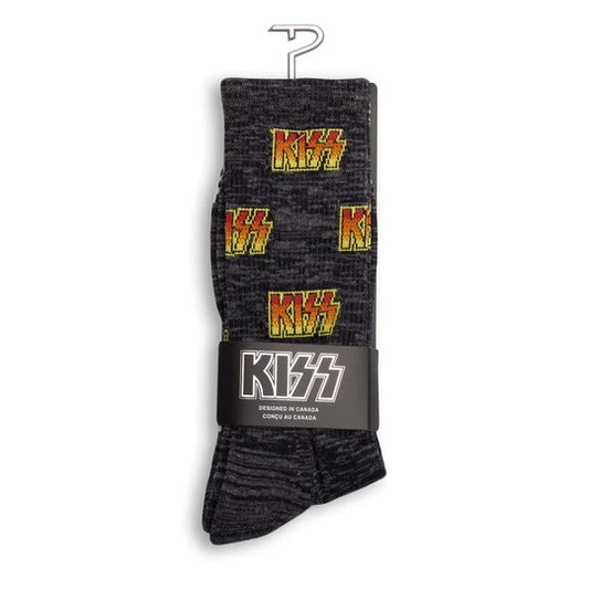 Perris Licensed KISS All Over Logo - Large Crew Socks in Charcoal (1-Pair)