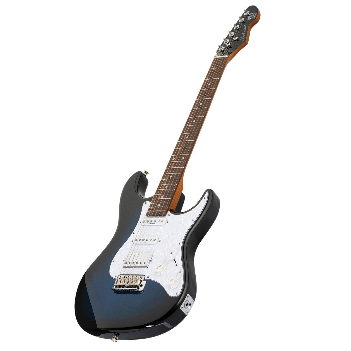 Levinson Sceptre Ventana Deluxe Double Cutaway HSS See Thru Ocean Blue w Indian Laurel Board