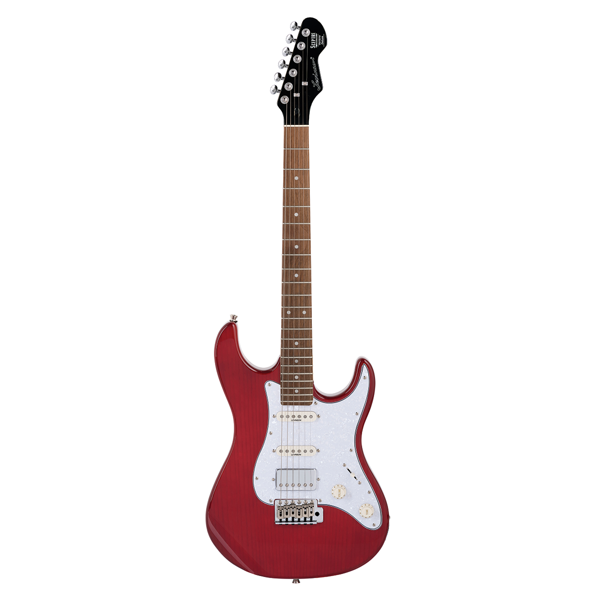 Levinson Sceptre Ventana Deluxe Double Cutaway HSS See Thru Red w Indian Laurel Board
