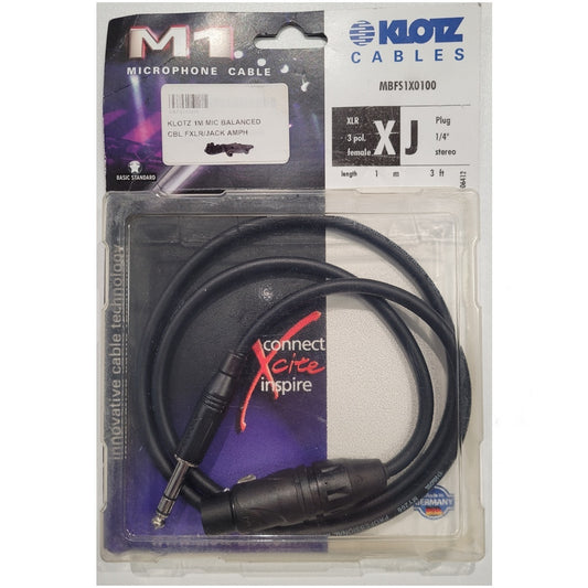 001 MTR MICROPHONE CABLE F XLR-1/4 INCH JACK UNB