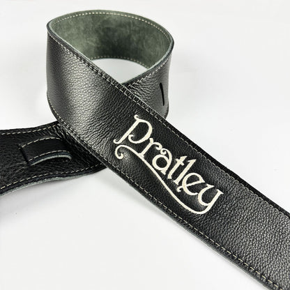 Pratley 2.5" Black Leather Strap with Suede Backing and embroidered logo [PRATSTRAP-BK]
