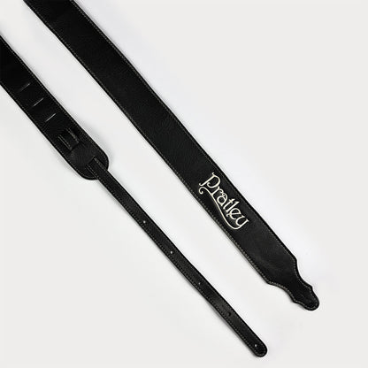 Pratley 2.5" Black Leather Strap with Suede Backing and embroidered logo [PRATSTRAP-BK]