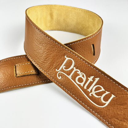 Pratley 2.5" Caramel Leather Strap with Suede Backing and embroidered logo [PRATSTRAP-CA]