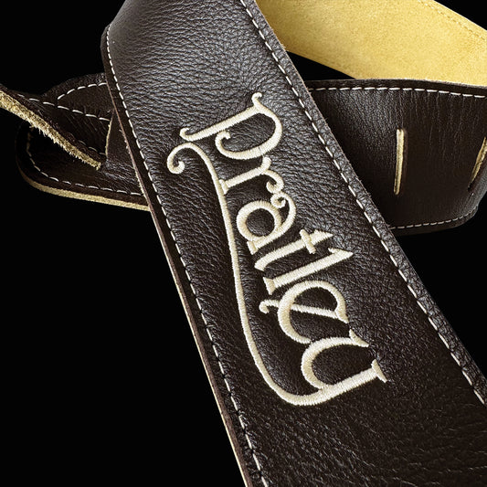Pratley 2.5" Chocolate Leather Strap with Suede Backing and embroidered logo [PRATSTRAP-CH]