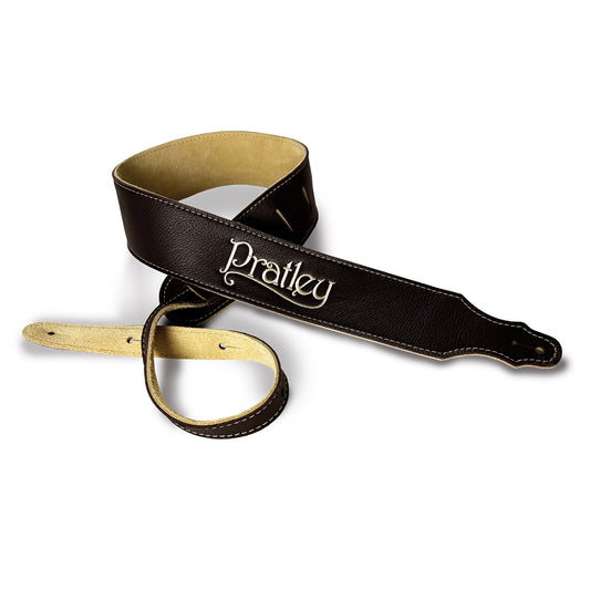 Pratley 2.5" Chocolate Leather Strap with Suede Backing and embroidered logo [PRATSTRAP-CH]