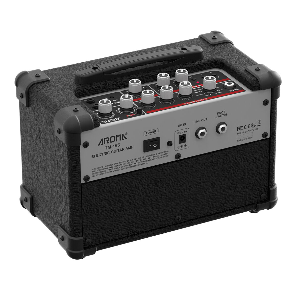 Aroma 15W Black Electric Guitar Amplifier with Footswitch and Drum Machine [TM-15S]