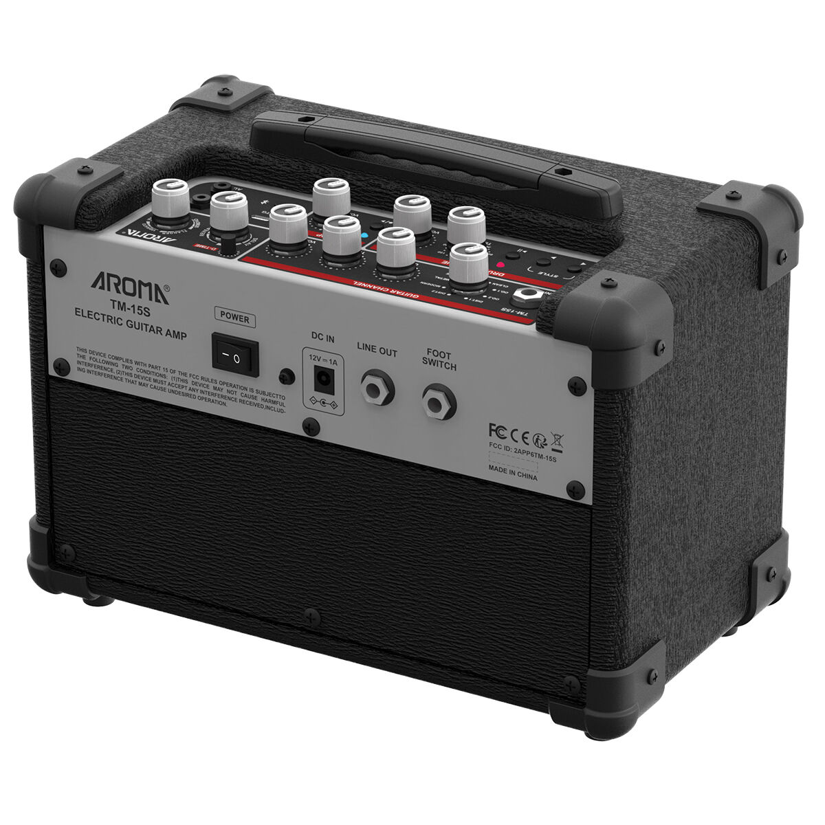 Aroma 15W Black Electric Guitar Amplifier with Footswitch and Drum Machine [TM-15S]