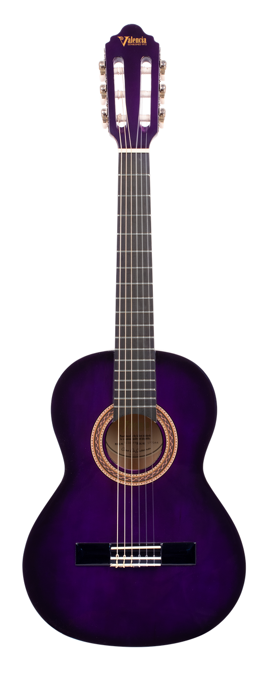 Valencia VC102PPS 100 Series 1/2 Classical Guitar | Purple Sunburst