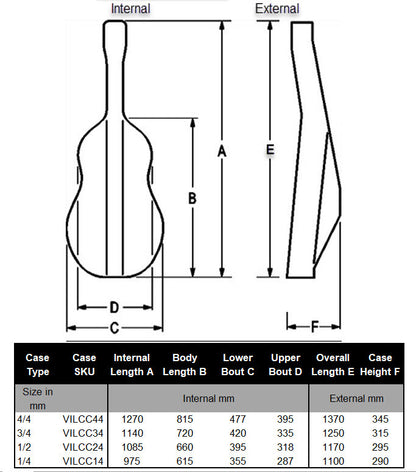 Vivo VILCC34 Lightweight 3/4 Size Cello Case