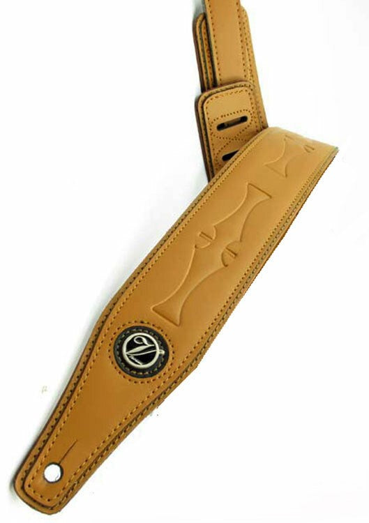 Vorson High Quality Tan Leather Guitar Strap with Stamped Tool Pattern