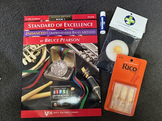 Musicians Oasis Alto Saxophone Standard Student Bundle | SOE Book with Reeds & Accessories