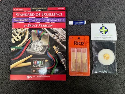 Musicians Oasis Clarinet Standard Student Bundle | SOE Book, Reeds, Cork Grease & Swab