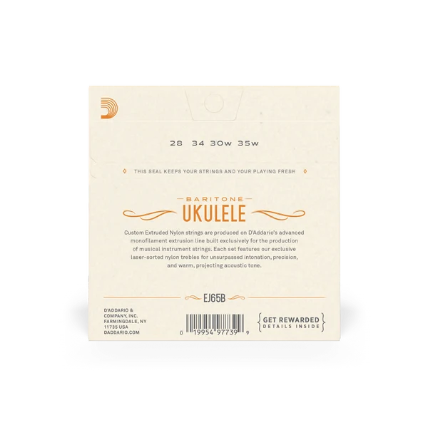 Daddario EJ65B Baritone Ukelele String Set | Nickel Silver | Nylon | Wound 3rd & 4th