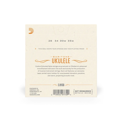 Daddario EJ65B Baritone Ukelele String Set | Nickel Silver | Nylon | Wound 3rd & 4th