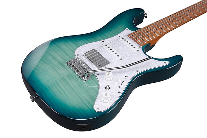 Ibanez AZ22S1F Premium Electric Guitar With Bag | Transparent Turquoise Burst